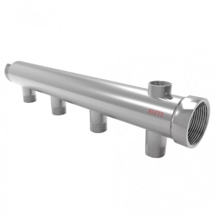 Коллектор сталь нерж Ду 40 НР 3/4" на 5 выходов 3/4" НР (межос) 50 мм Элит-Металл 8003