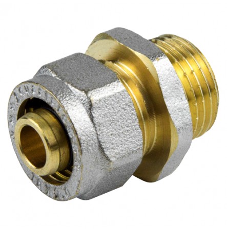 Муфта МП латунь никель 7001 Дн 20х1/2" НР обжим ГОСТ 32415-2013 Aquasfera 7001-03